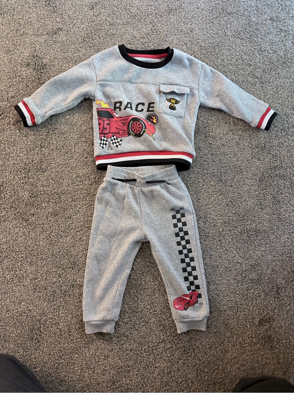 Kids Grey Race Car Sweatshirt & Jogger Set - Red & Black Accents
